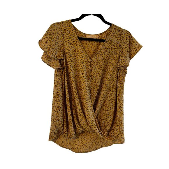 Emmer & Oat Womens S Floral Blouse Shirt Buttons Wrap spring summer boho peasant - Picture 1 of 5